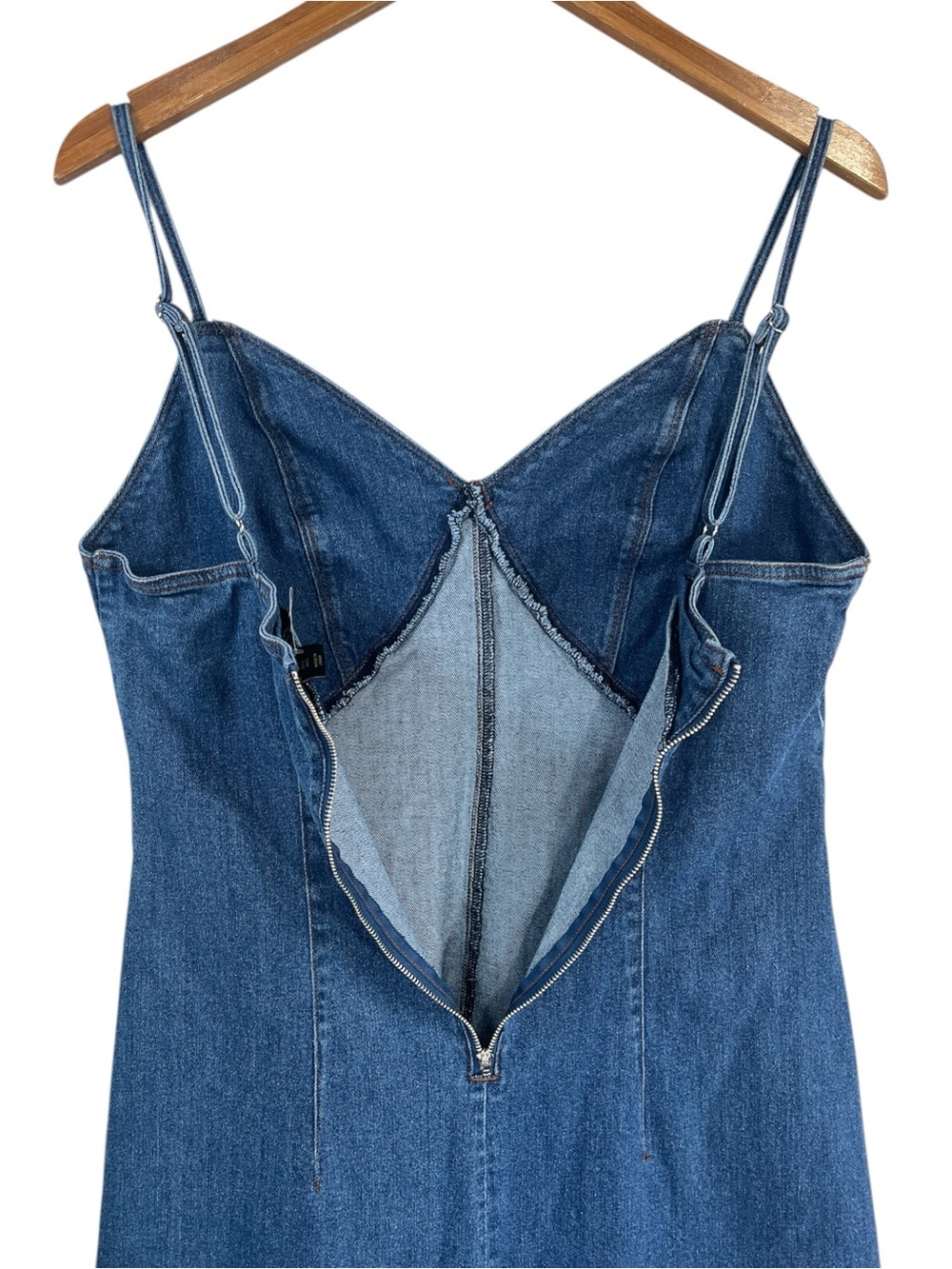 House of Harlow 1960 denim bustier style midi dress with high side slit Size L - Picture 9 of 10